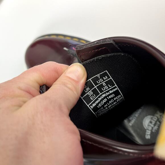 Dr. Martens Size 8 1460 Cherry Red Lace Up Combat Boots Vegan Patent Leather - Picture 12 of 14